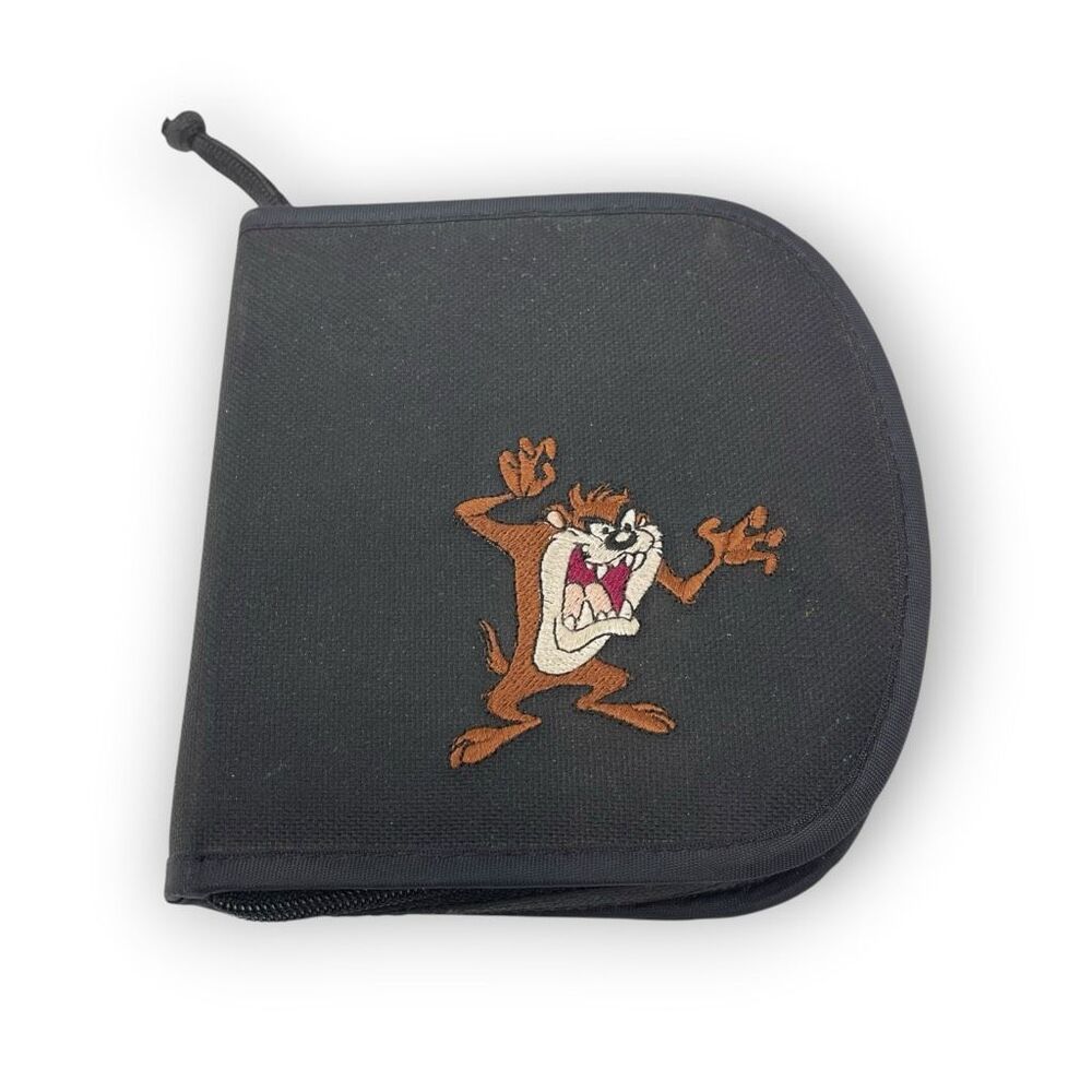 Fellowes Looney Tunes CD Wallet Tazmanian Devil Embroidered Preowned Black
